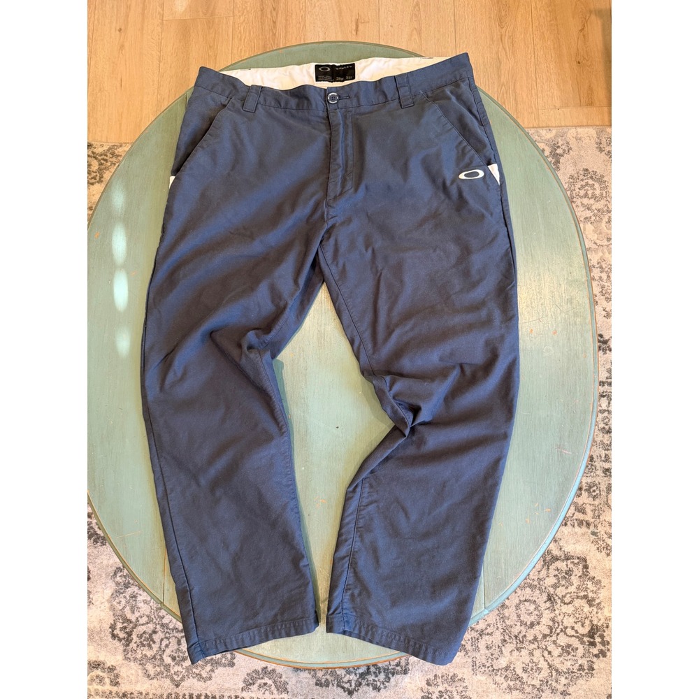Oakley Mens Chino Pants Navy Blue 38W 32L Flat Front Cotton Blend Trousers